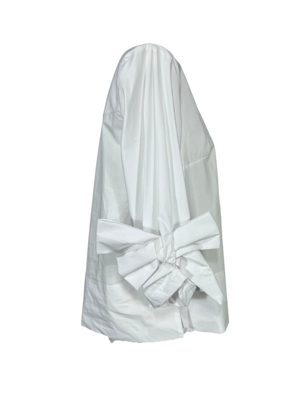 MEIMEIJ blusa svasata bianca applicazione fiocchi fondo manica MEA52 MADE IN ITALY