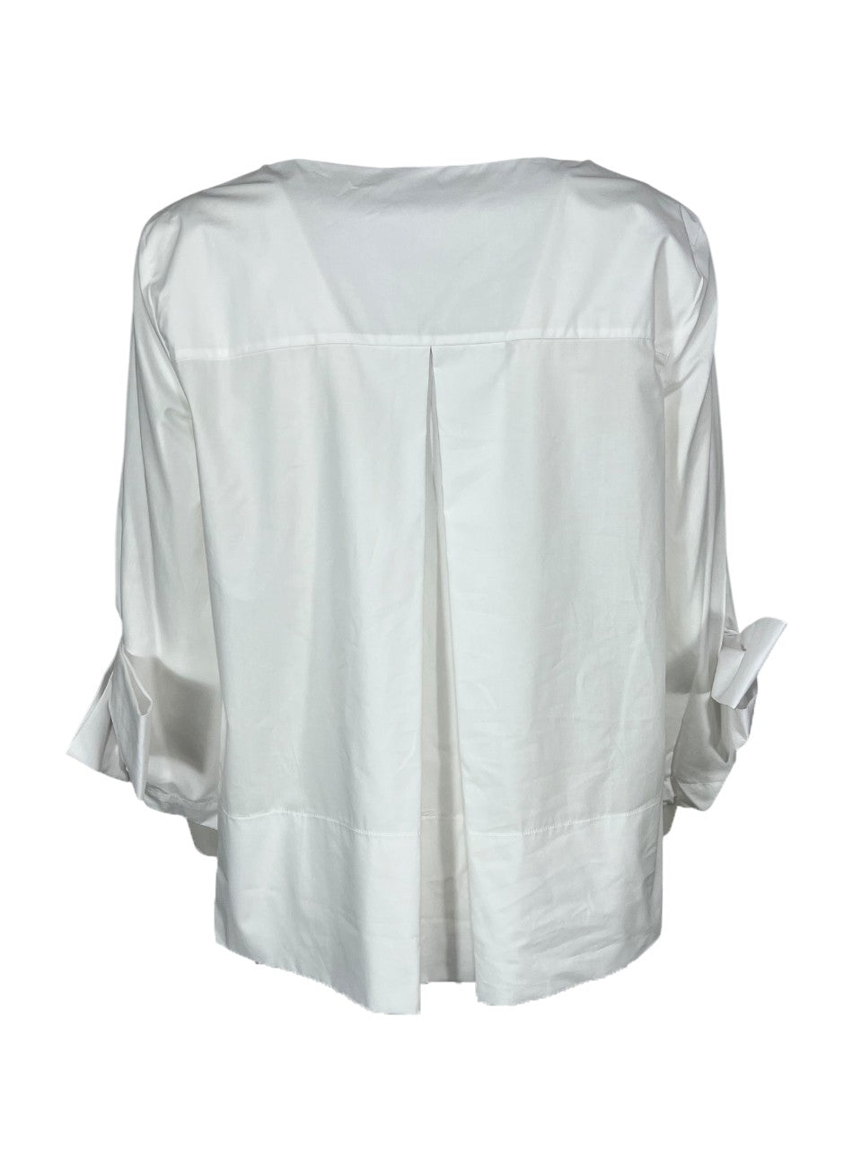 MEIMEIJ blusa svasata bianca applicazione fiocchi fondo manica MEA52 MADE IN ITALY