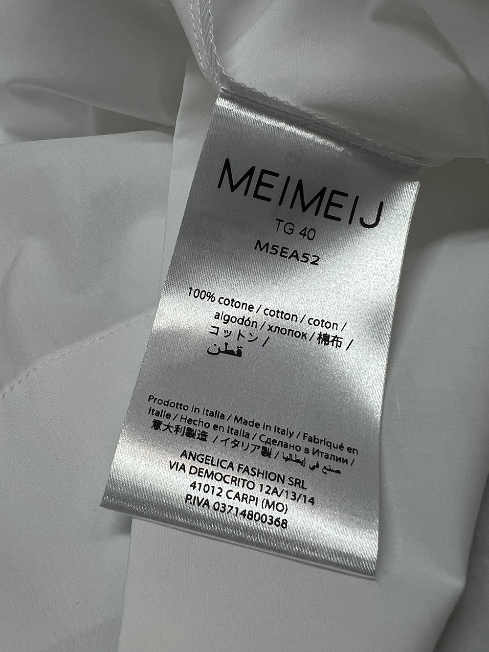 MEIMEIJ blusa svasata bianca applicazione fiocchi fondo manica MEA52 MADE IN ITALY