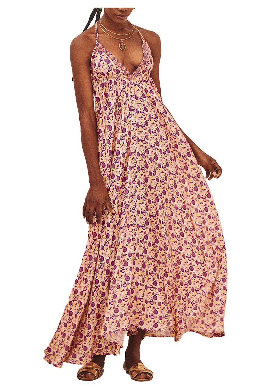 NEKANE abito donna con applicazioni perline fantasia fuxia ERAM 100% viscosa