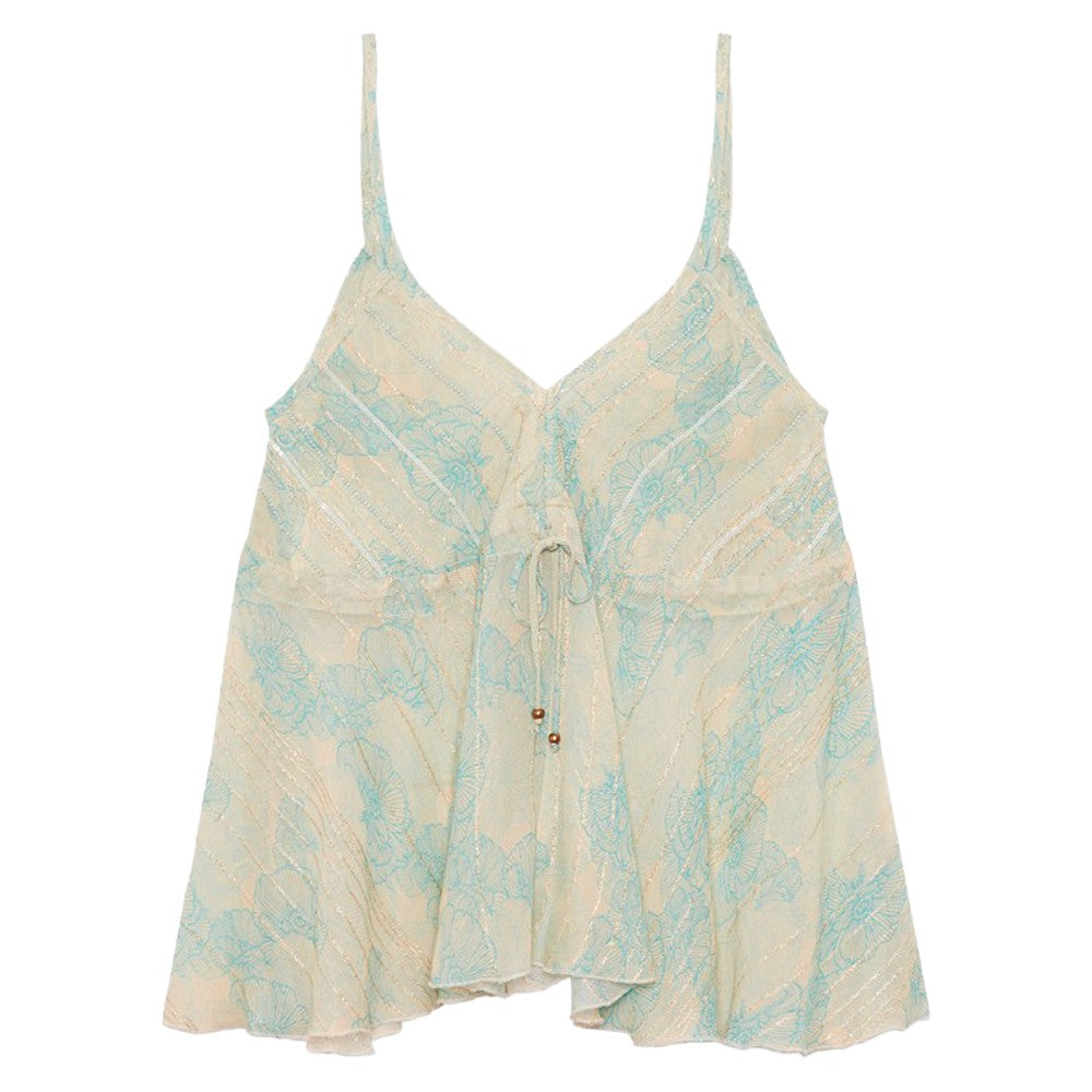 NEKANE top donna spalla stretta ecru con righe acqua KONA 100% viscosa