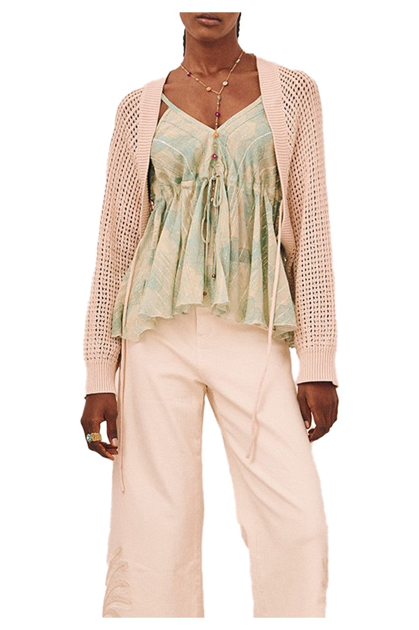 NEKANE top donna spalla stretta ecru con righe acqua KONA 100% viscosa