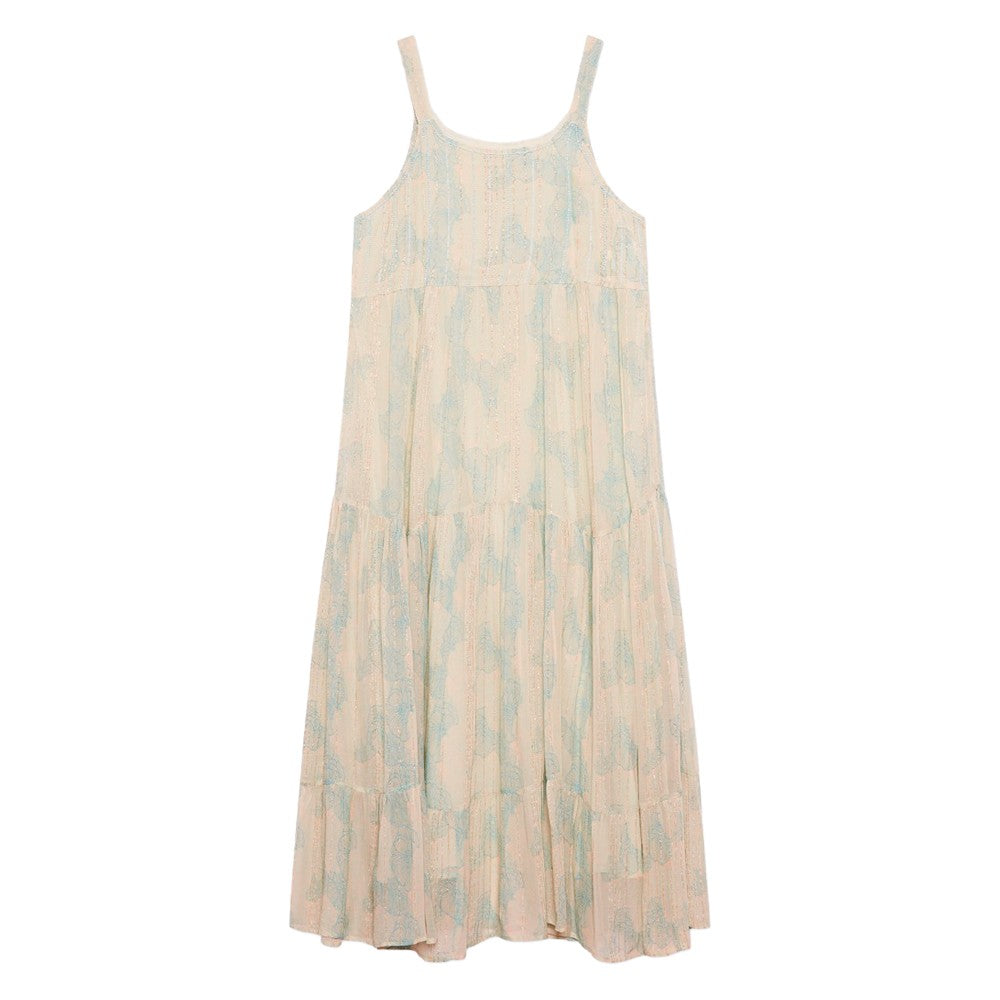 NEKANE abito donna spalla stretta ecru con righe acqua NALANI 100% viscosa