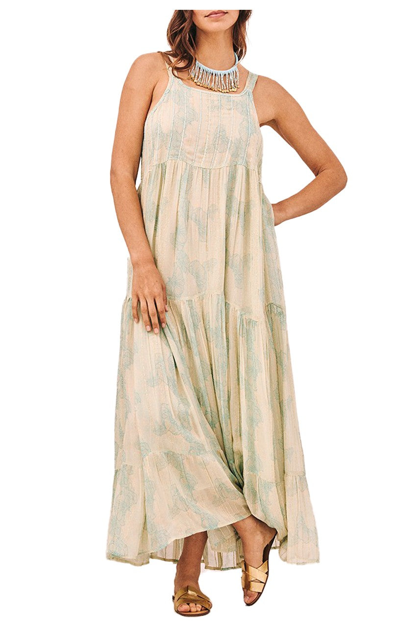 NEKANE abito donna spalla stretta ecru con righe acqua NALANI 100% viscosa