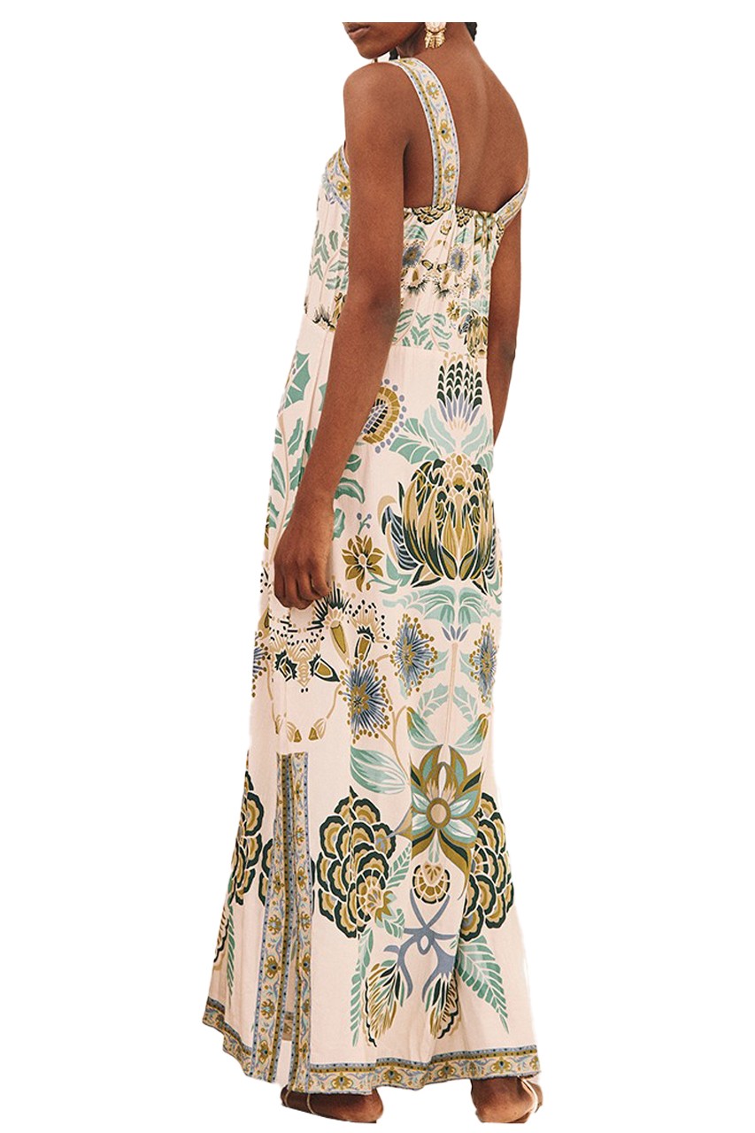 NEKANE abito donna stampa fiore di loto ecru/blu PALCHA 100% modal