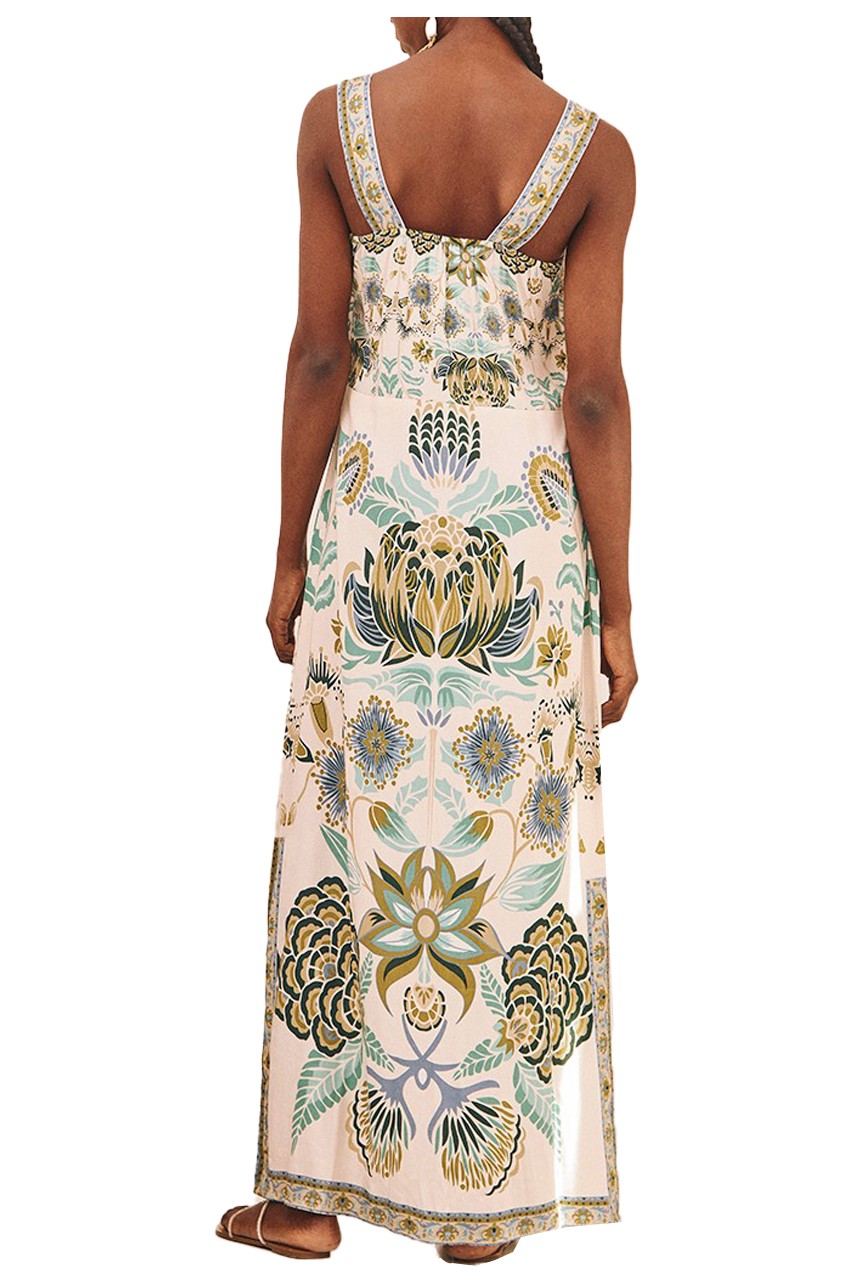 NEKANE abito donna stampa fiore di loto ecru/blu PALCHA 100% modal