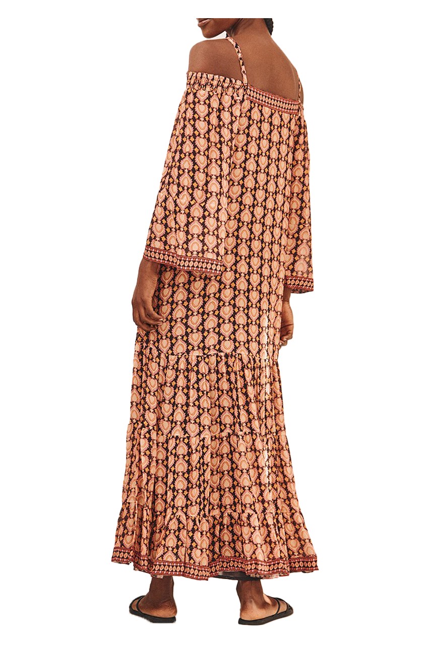 NEKANE abito donna lungo nero fantasia etnica multicolor YANA 100% viscosa