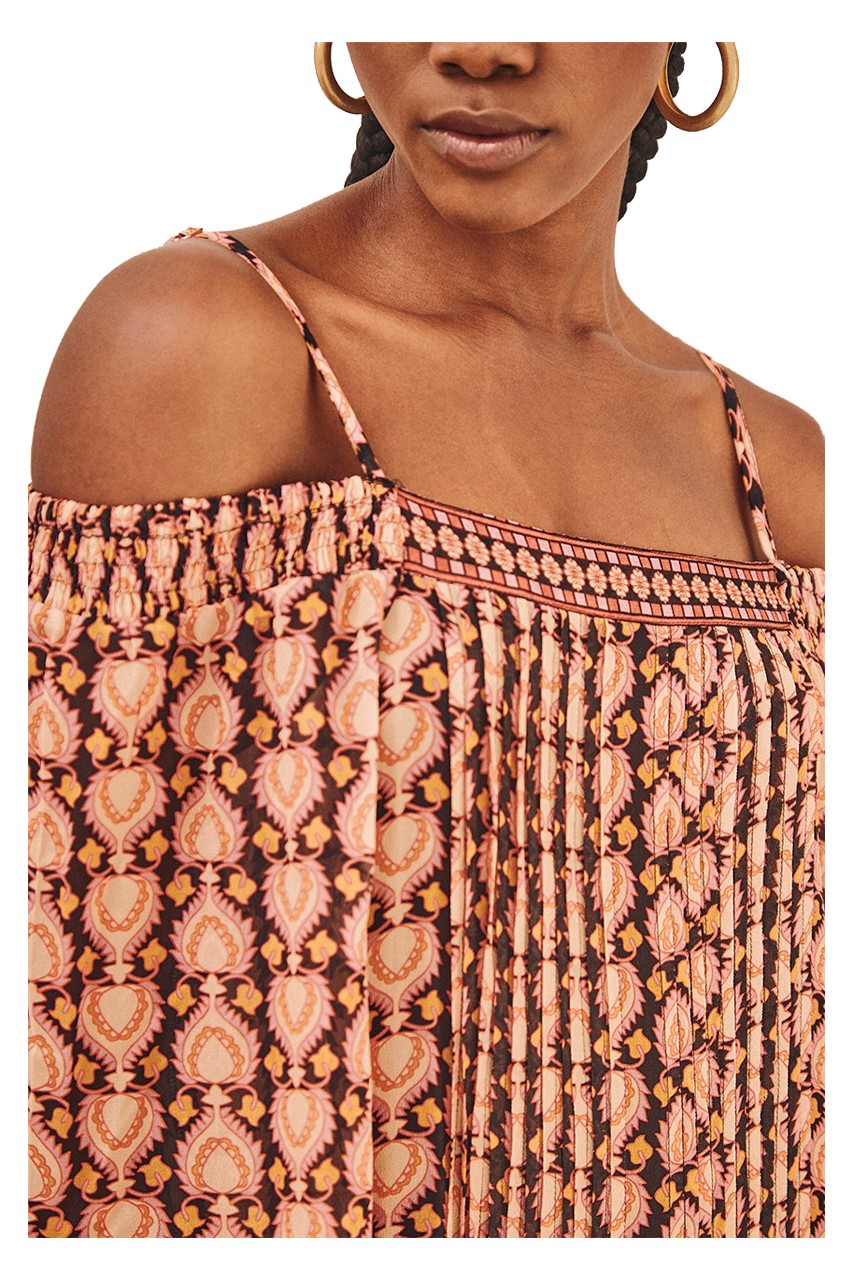 NEKANE abito donna lungo nero fantasia etnica multicolor YANA 100% viscosa