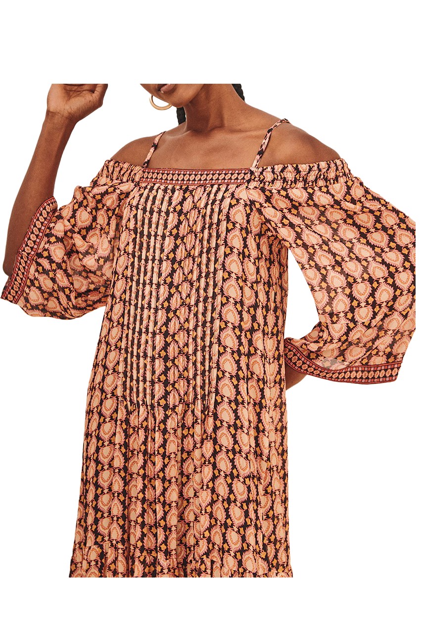 NEKANE abito donna lungo nero fantasia etnica multicolor YANA 100% viscosa