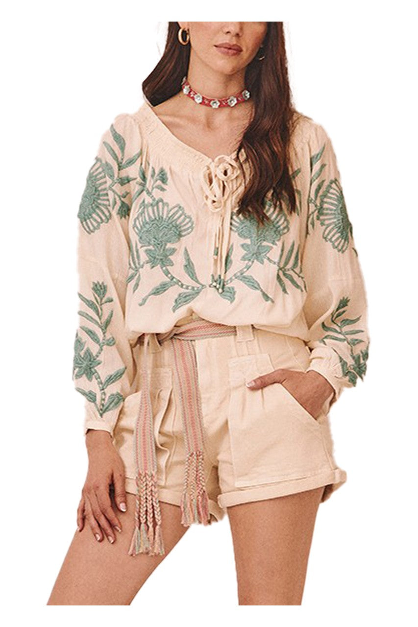 Nüd by NEKANE blusa donna ecru con ricami acqua WISAA 100% viscosa