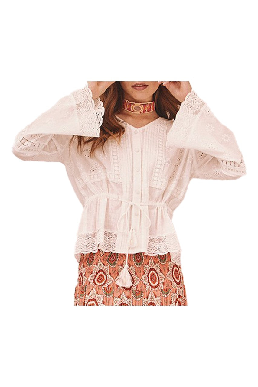 Nüd by NEKANE blusa donna bianco con ricami in tinta NURZA 100% cotone