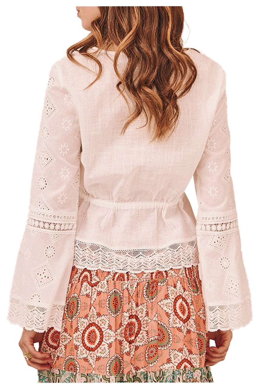 Nüd by NEKANE blusa donna bianco con ricami in tinta NURZA 100% cotone