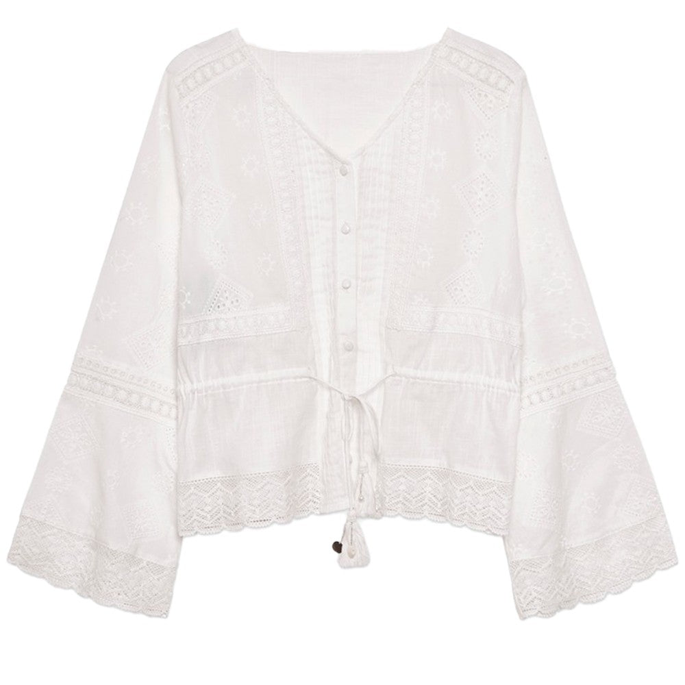 Nüd by NEKANE blusa donna bianco con ricami in tinta NURZA 100% cotone
