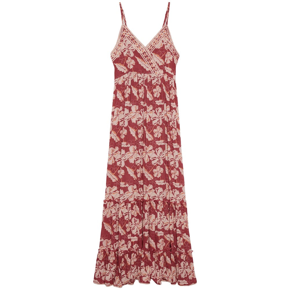 Nüd by NEKANE abito donna lungo fantasia rosso scuro LIA 100% viscosa