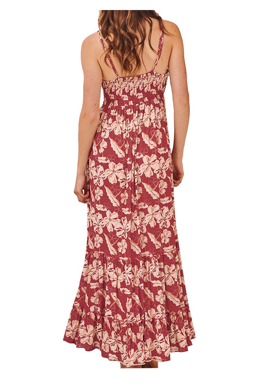 Nüd by NEKANE abito donna lungo fantasia rosso scuro LIA 100% viscosa