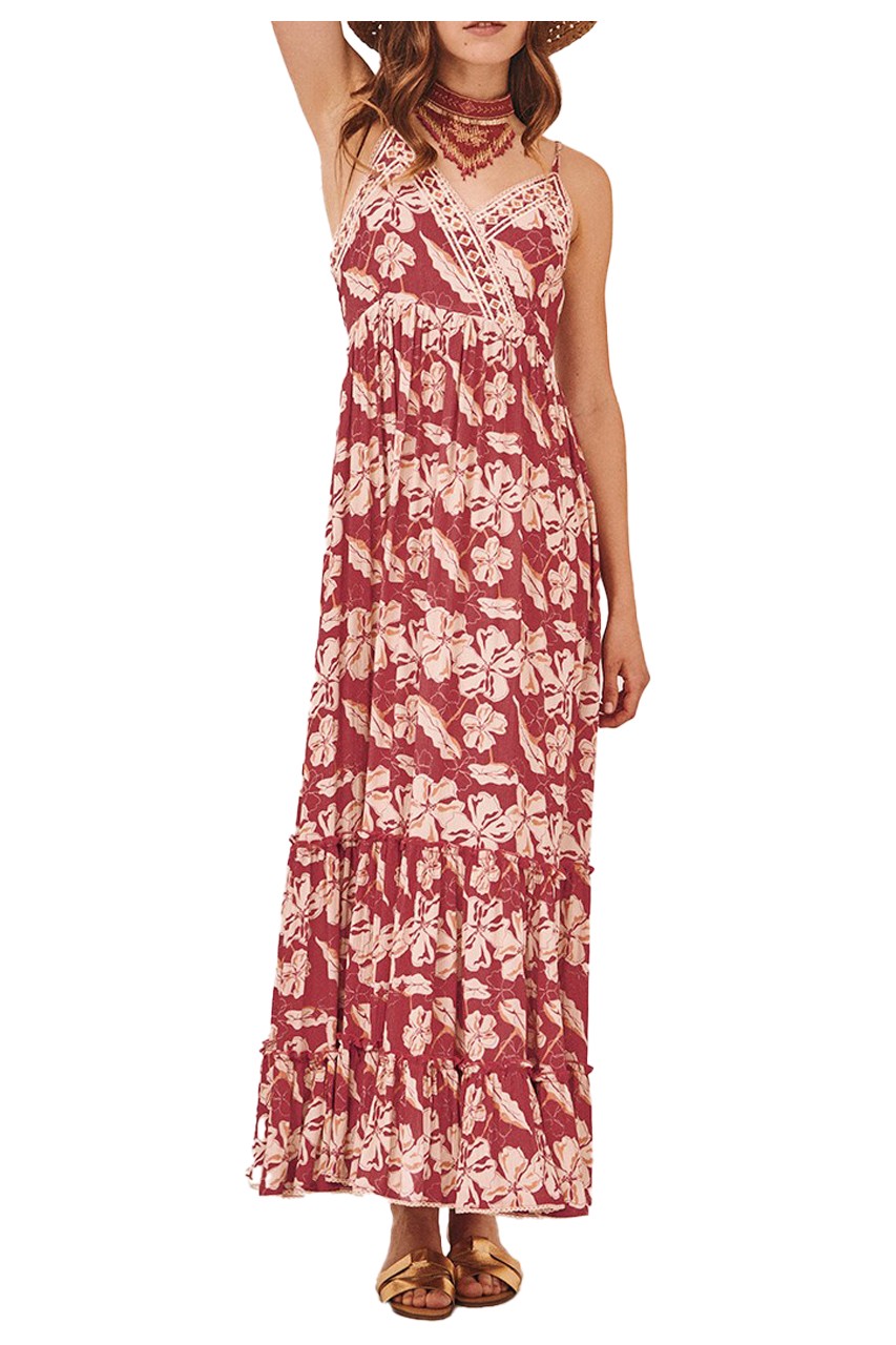 Nüd by NEKANE abito donna lungo fantasia rosso scuro LIA 100% viscosa