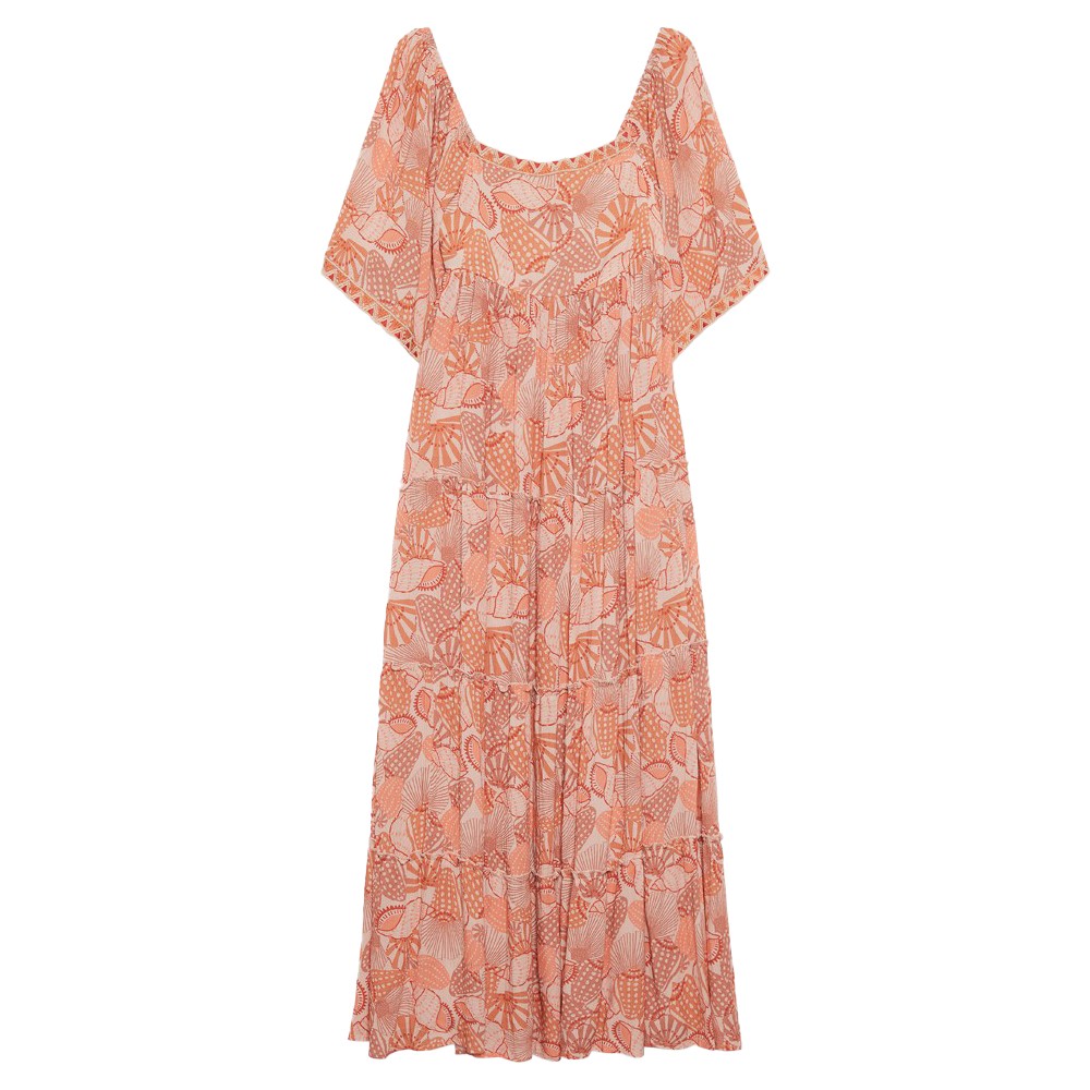 Nüd by NEKANE abito donna lungo stampa conchiglie ecru/arancio ADIRANA 100% viscosa