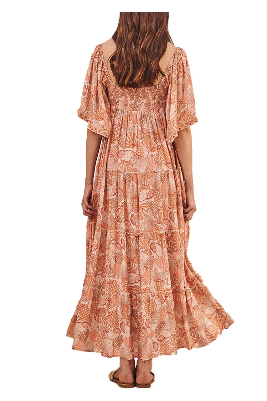 Nüd by NEKANE abito donna lungo stampa conchiglie ecru/arancio ADIRANA 100% viscosa