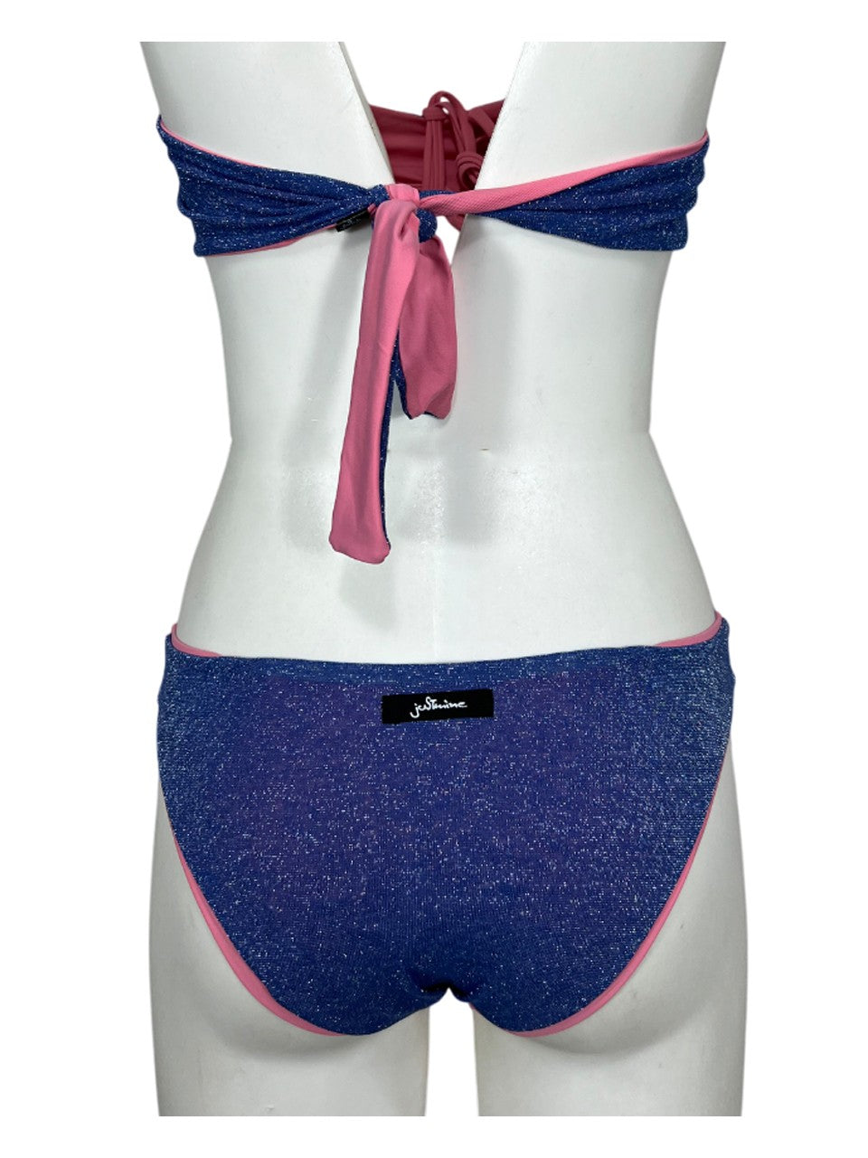 JUSTMINE bikini fascia foderata double-face lurex azzurro/rosa B2866 1158 MADE IN ITALY