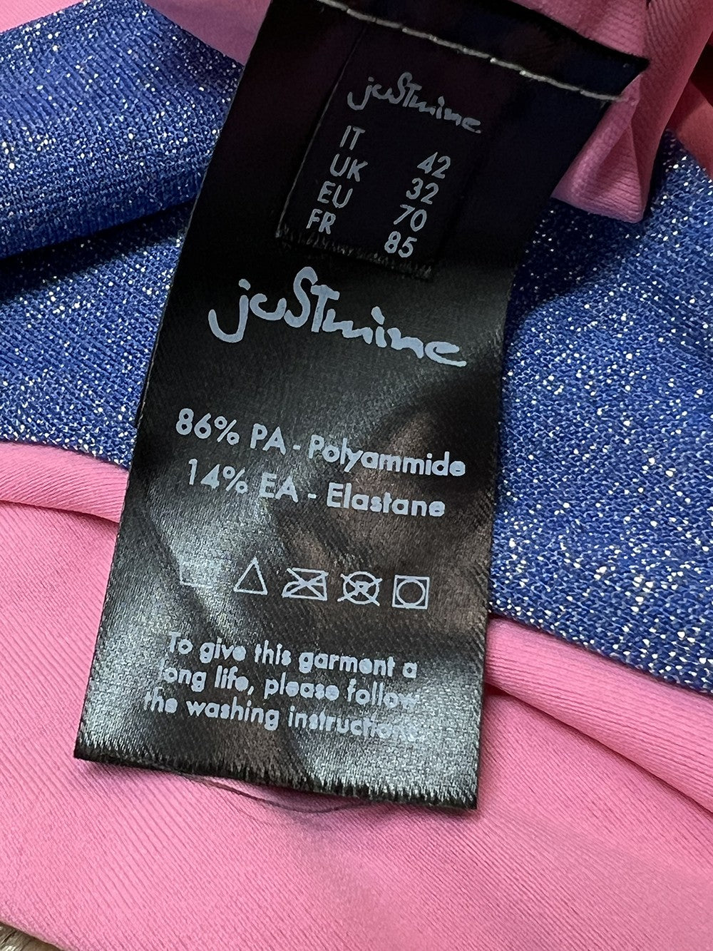 JUSTMINE bikini fascia foderata double-face lurex azzurro/rosa B2866 1158 MADE IN ITALY