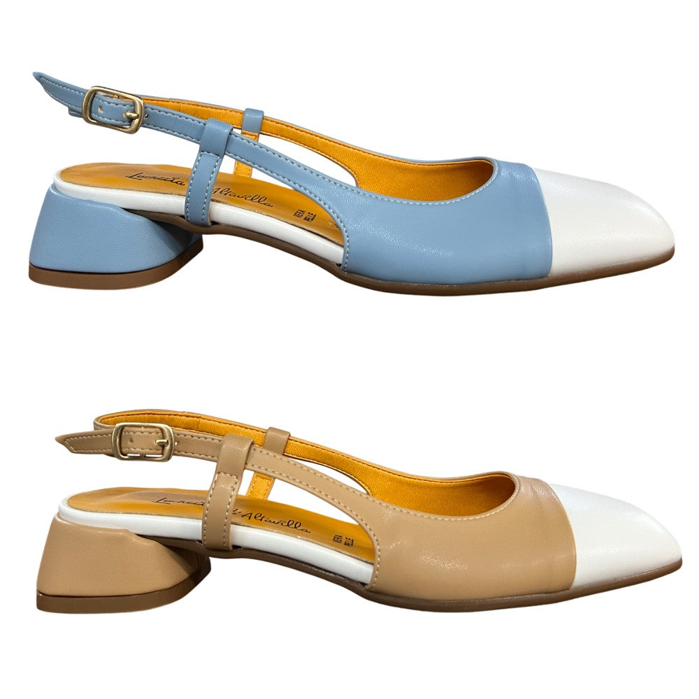 LUCREZIA D’ALTAVILLA slingback bicolore punta quadrata 2029 LIZ ECOPELLE MADE IN ITALY