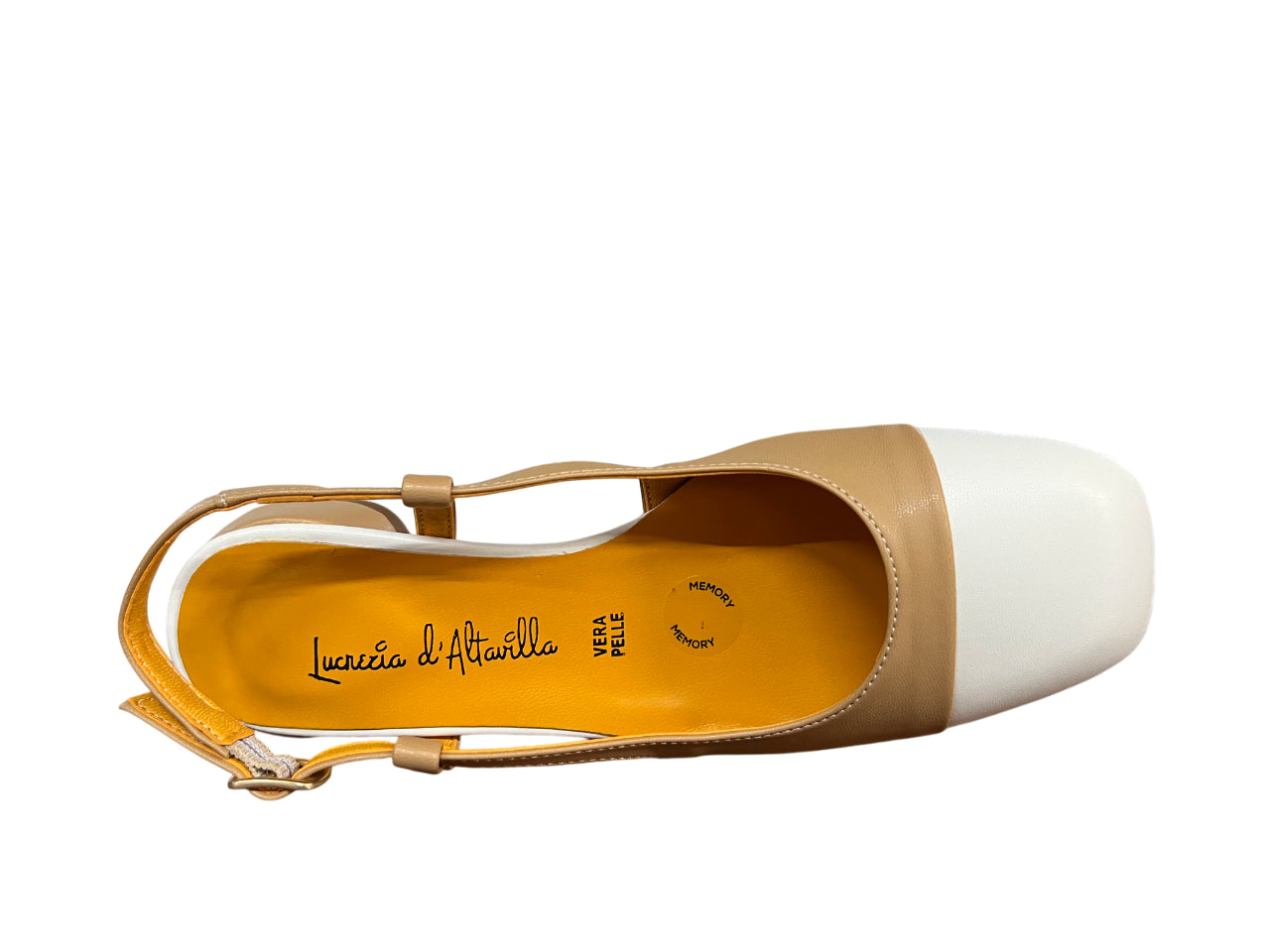 LUCREZIA D’ALTAVILLA slingback bicolore punta quadrata 2029 LIZ ECOPELLE MADE IN ITALY