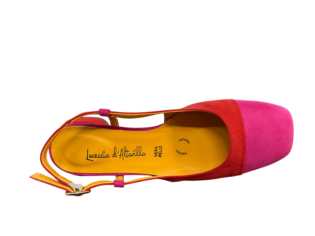 LUCREZIA D’ALTAVILLA slingback donna bicolore rosso/fuxia tessuto effetto camoscio 2029 LIZ MADE IN ITALY