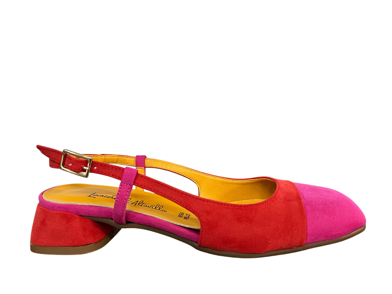 LUCREZIA D’ALTAVILLA slingback donna bicolore rosso/fuxia tessuto effetto camoscio 2029 LIZ MADE IN ITALY
