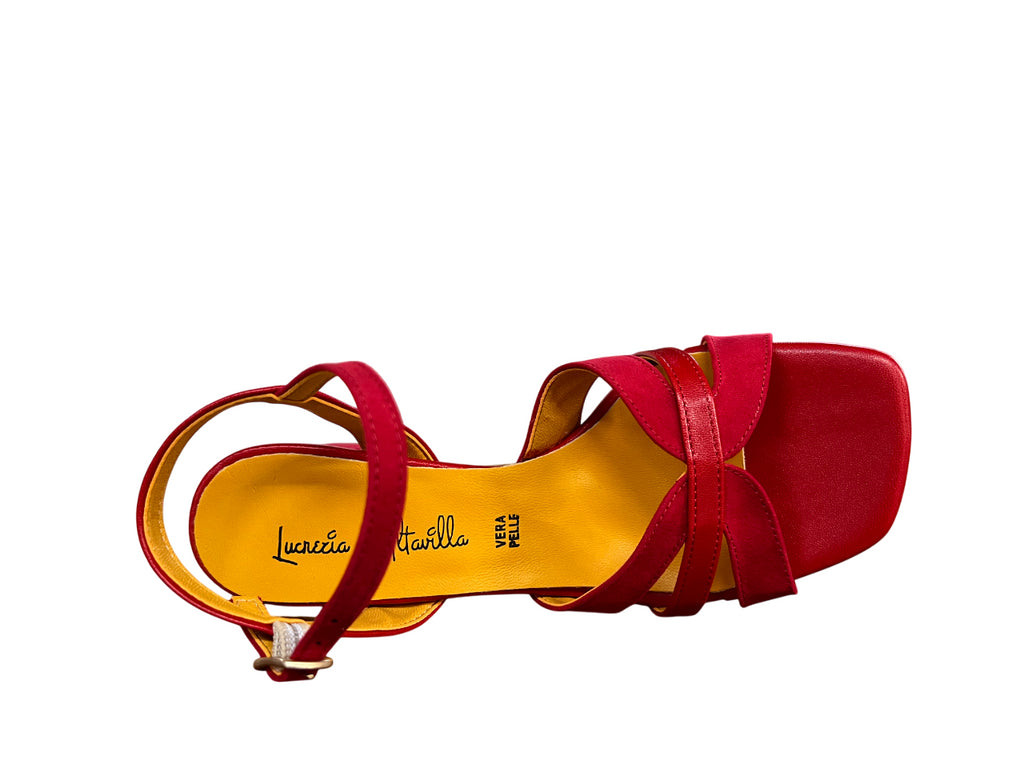 LUCREZIA D’ALTAVILLA sandalo rosso ecopelle/tessuto effetto camoscio 6221 MADE IN ITALY