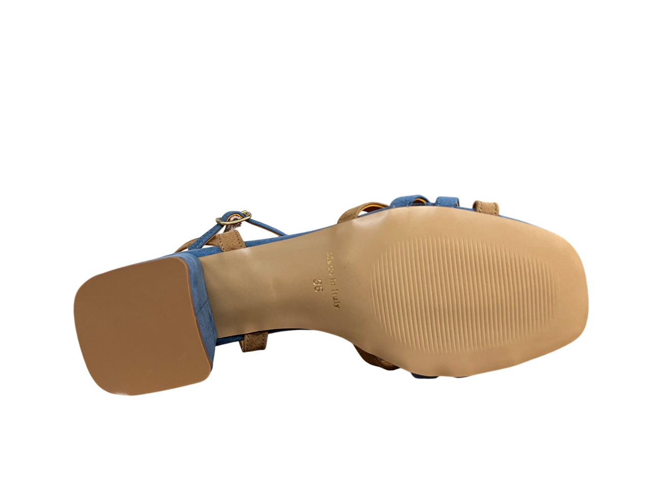 LUCREZIA D’ALTAVILLA sandalo tessuto effetto camoscio bicolore avio/biscotto 3389 MADE IN ITALY