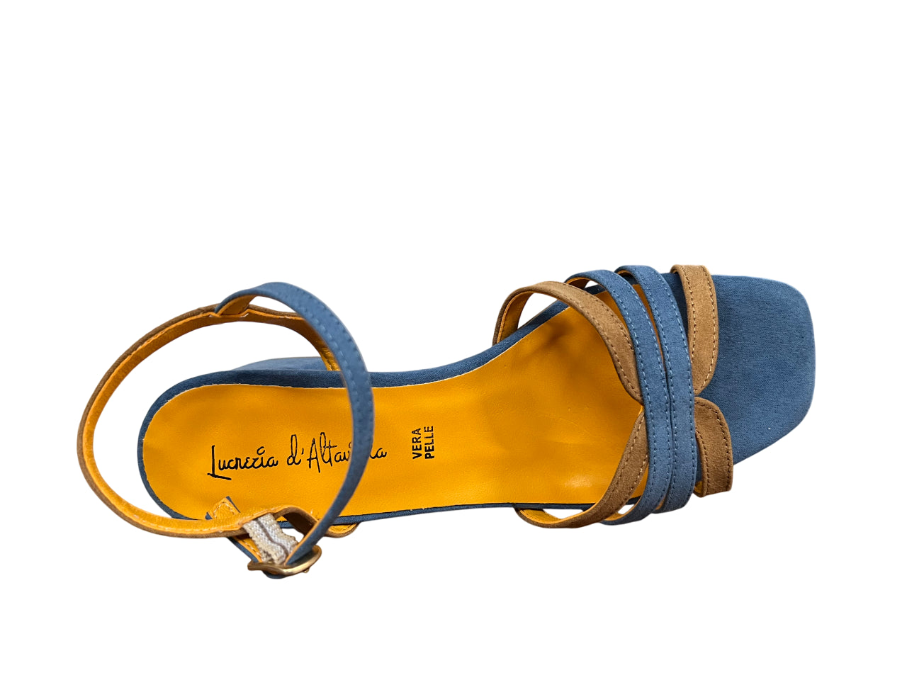 LUCREZIA D’ALTAVILLA sandalo tessuto effetto camoscio bicolore avio/biscotto 3389 MADE IN ITALY