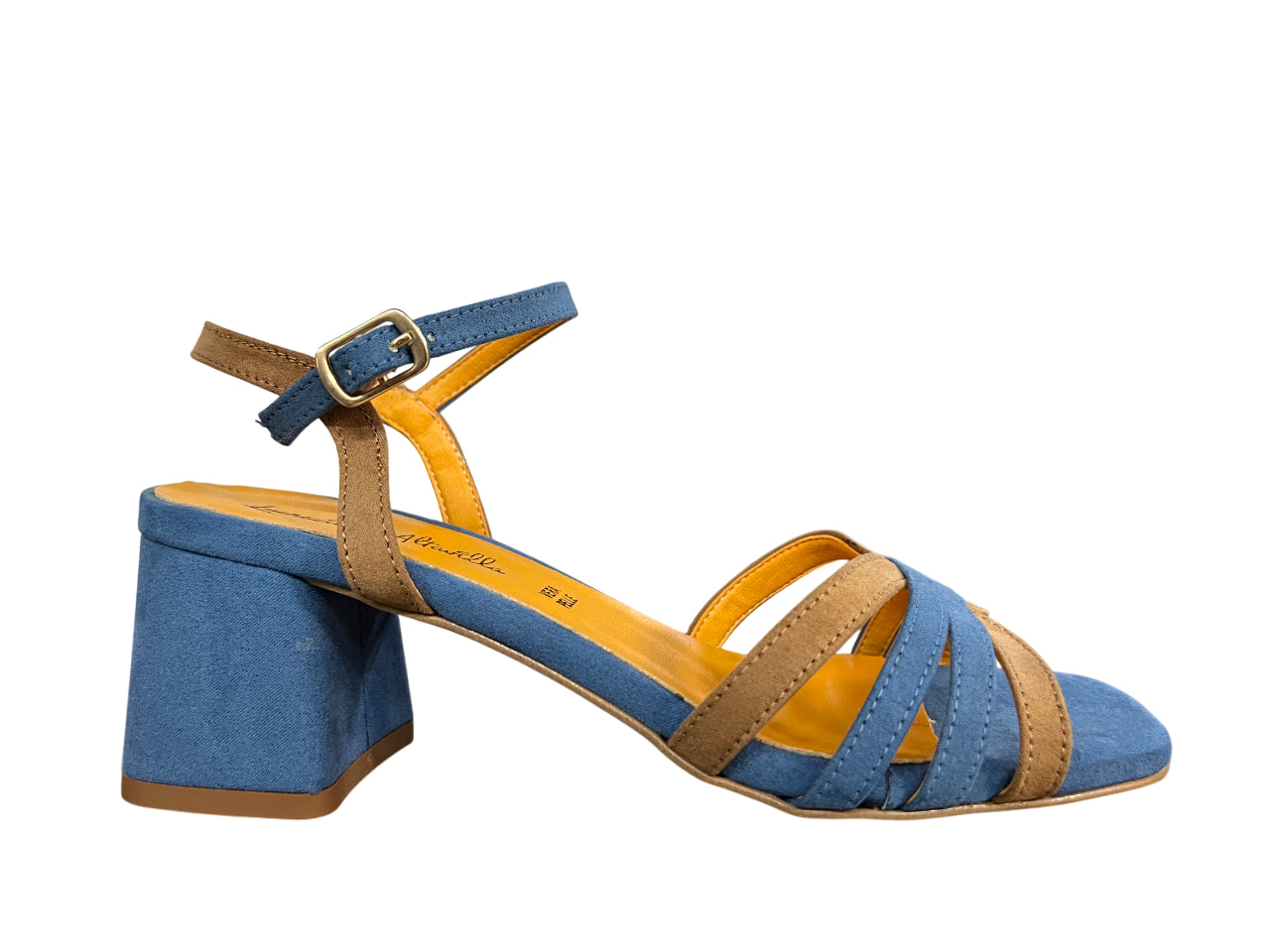 LUCREZIA D’ALTAVILLA sandalo tessuto effetto camoscio bicolore avio/biscotto 3389 MADE IN ITALY