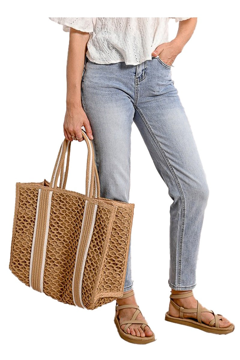 MOLLY BRACKEN Borsa Cestino in paglia intrecciata beige H162DE