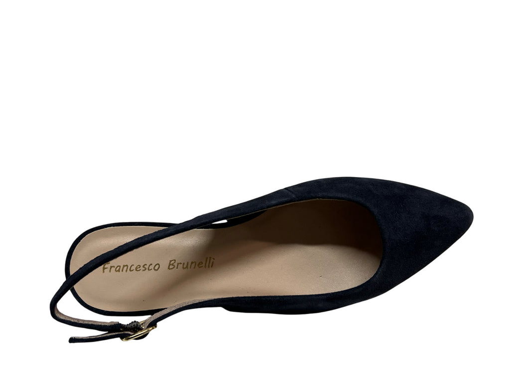 FRANCESCO BRUNELLI slingback donna a punta camoscio blu 5100 100% pelle
