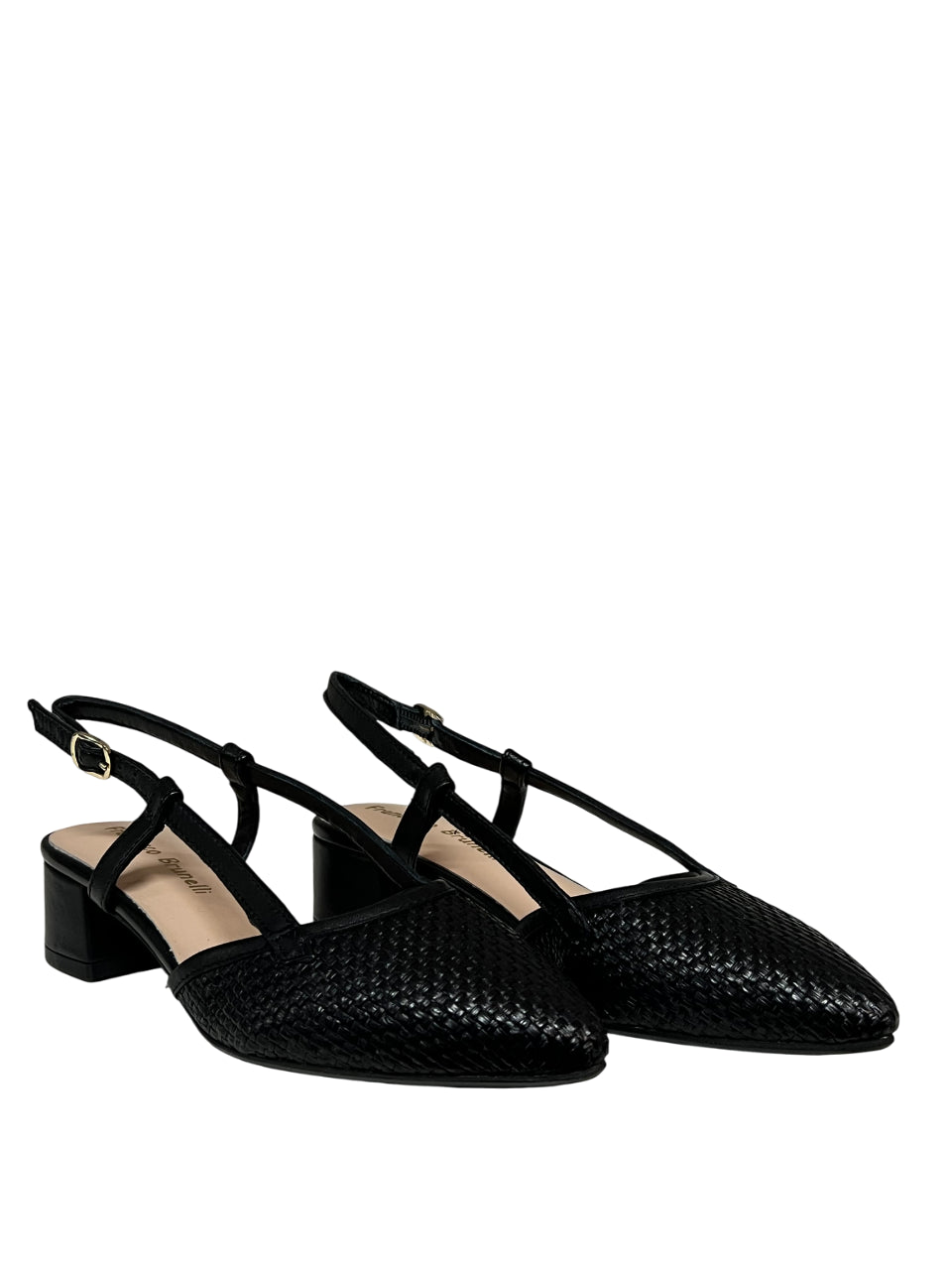 FRANCESCO BRUNELLI slingback donna a punta nera 5115 100% pelle