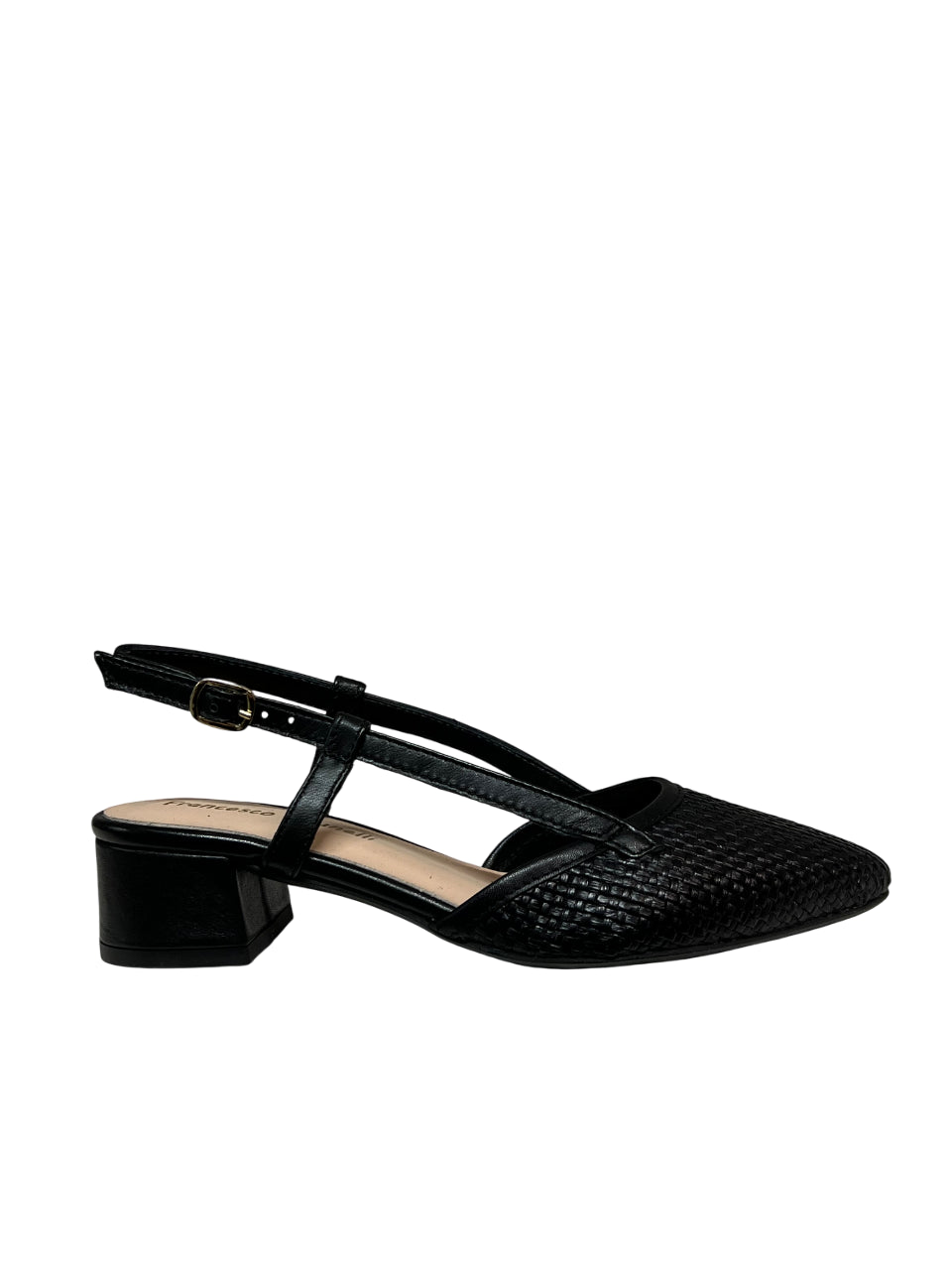 FRANCESCO BRUNELLI slingback donna a punta nera 5115 100% pelle
