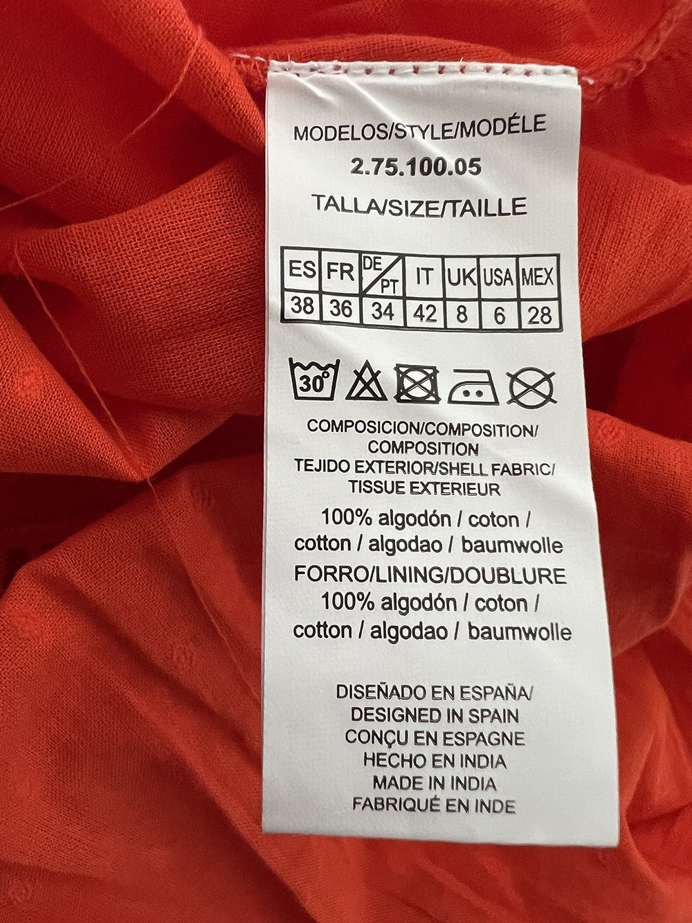 MD’M abito donna arancio scuro con ricami multicolor balza finale 2.75.100.05 100% cotone