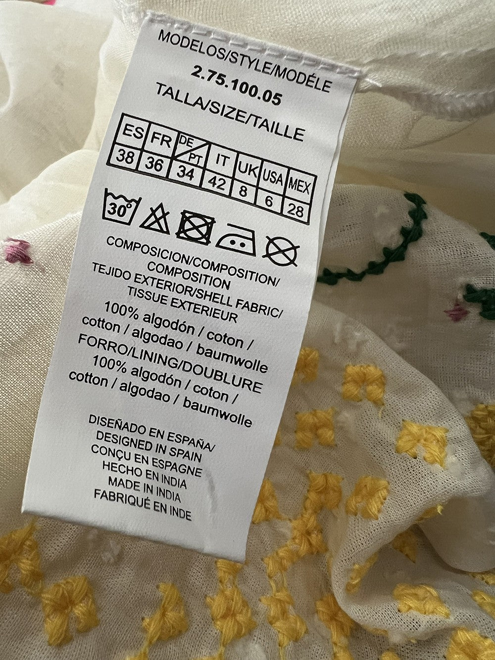 MD’M abito donna avorio con ricami multicolor balza finale 2.75.100.05 100% cotone