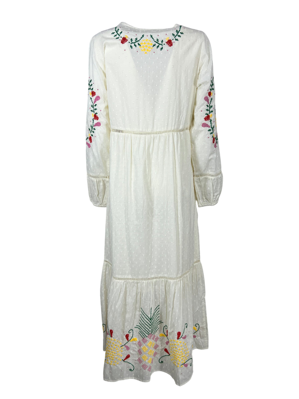 MD’M abito donna avorio con ricami multicolor balza finale 2.75.100.05 100% cotone