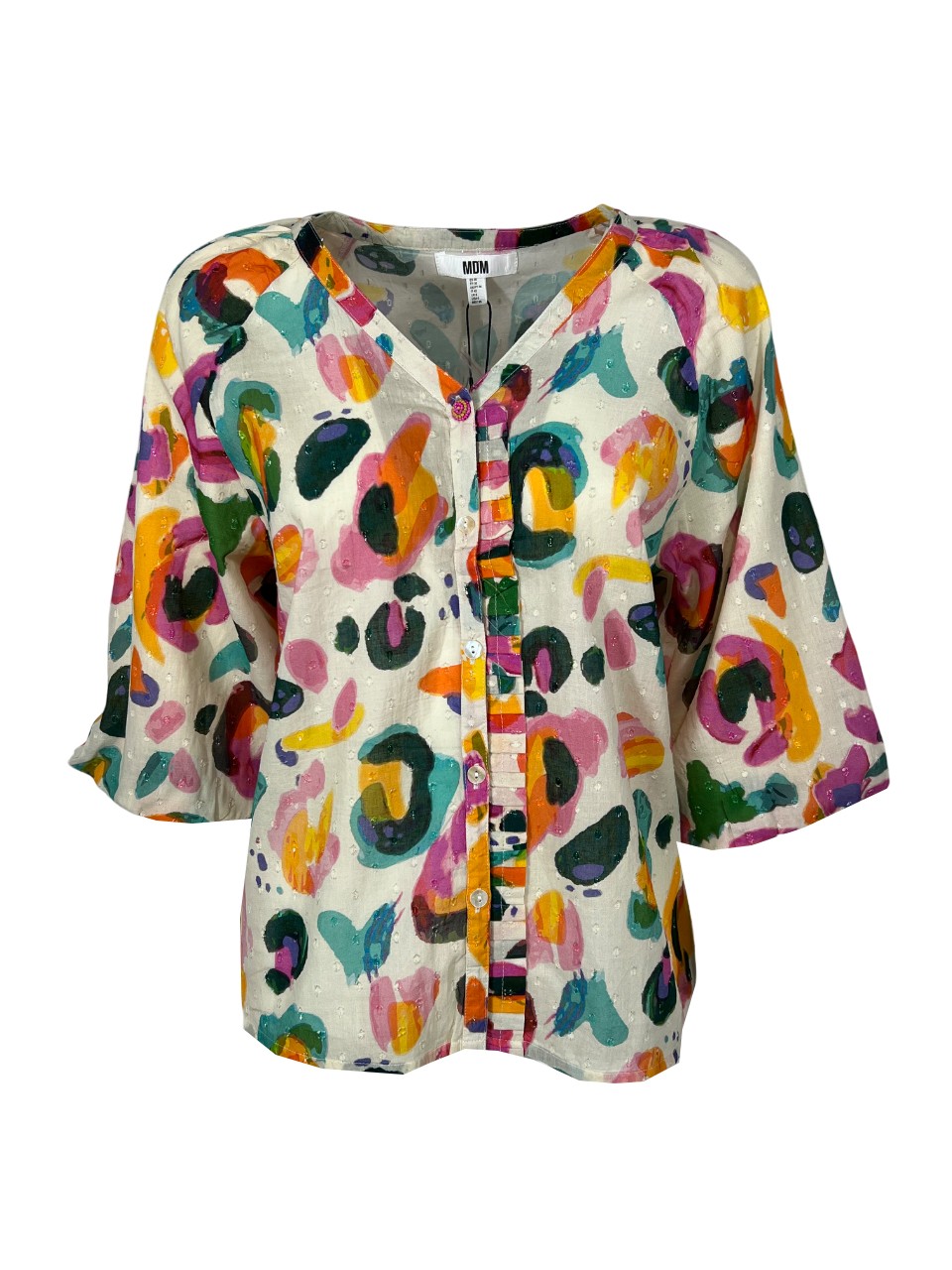 MD’M camicia donna ecru fantasia multicolor 2.61.423.15 100% cotone