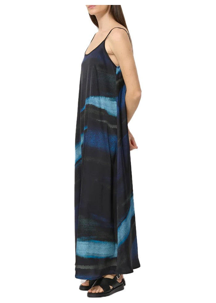 HUMILITY abito svasato stampa blu/azzurro tye&dye BACHIRA-T MADE IN ITALY