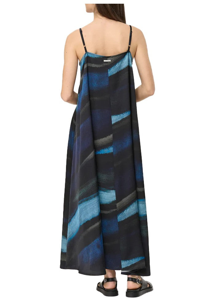 HUMILITY abito svasato stampa blu/azzurro tye&dye BACHIRA-T MADE IN ITALY