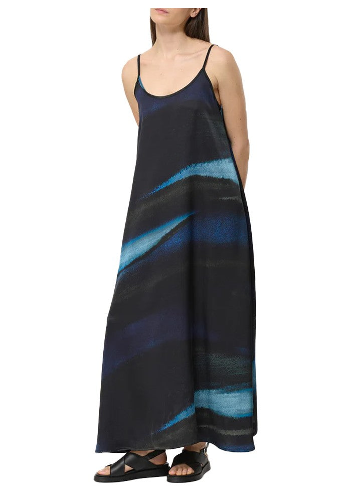 HUMILITY abito svasato stampa blu/azzurro tye&dye BACHIRA-T MADE IN ITALY