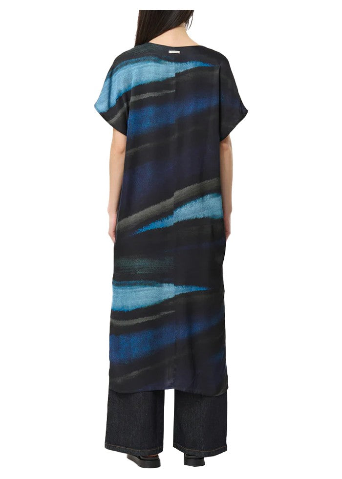 HUMILITY abito lungo stampa blu/azzurro tye&dye BABEAM-T MADE IN ITALY