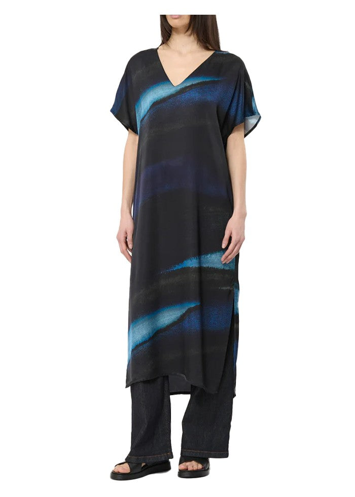 HUMILITY abito lungo stampa blu/azzurro tye&dye BABEAM-T MADE IN ITALY