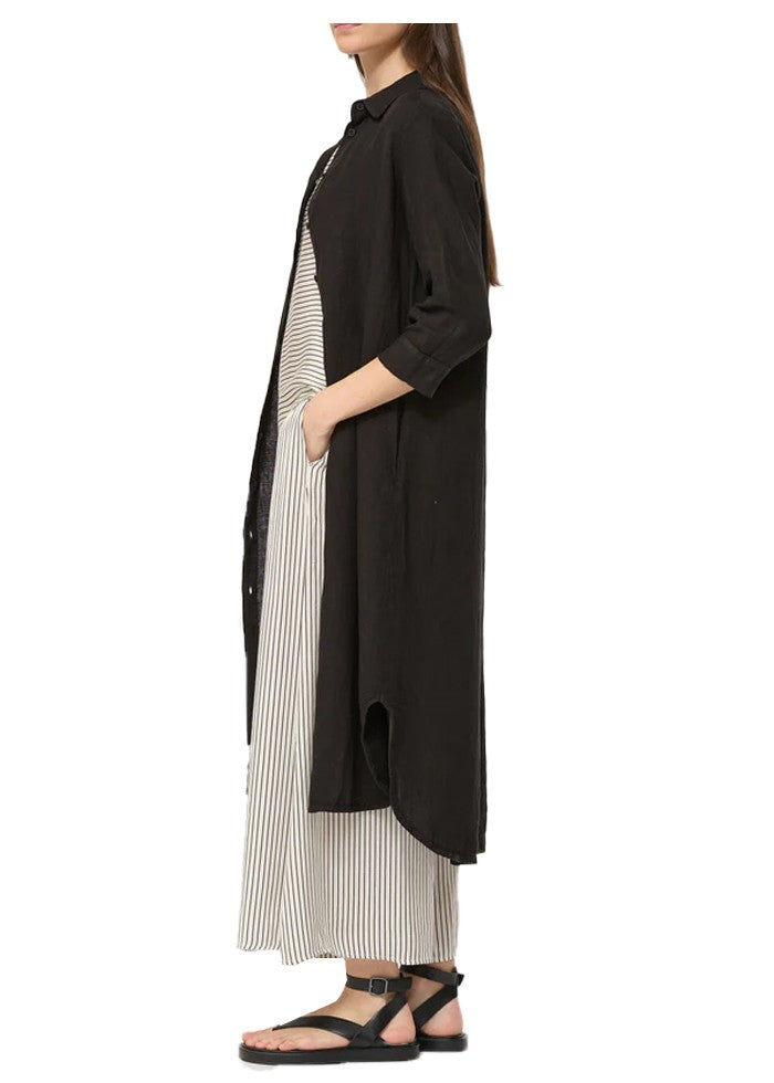 HUMILITY abito chemisier lino nero TALICIA- L  MADE IN ITALY