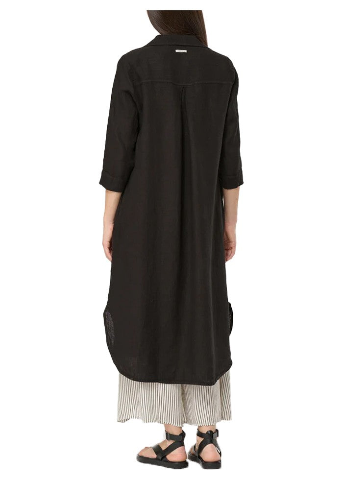 HUMILITY abito chemisier lino nero TALICIA- L  MADE IN ITALY