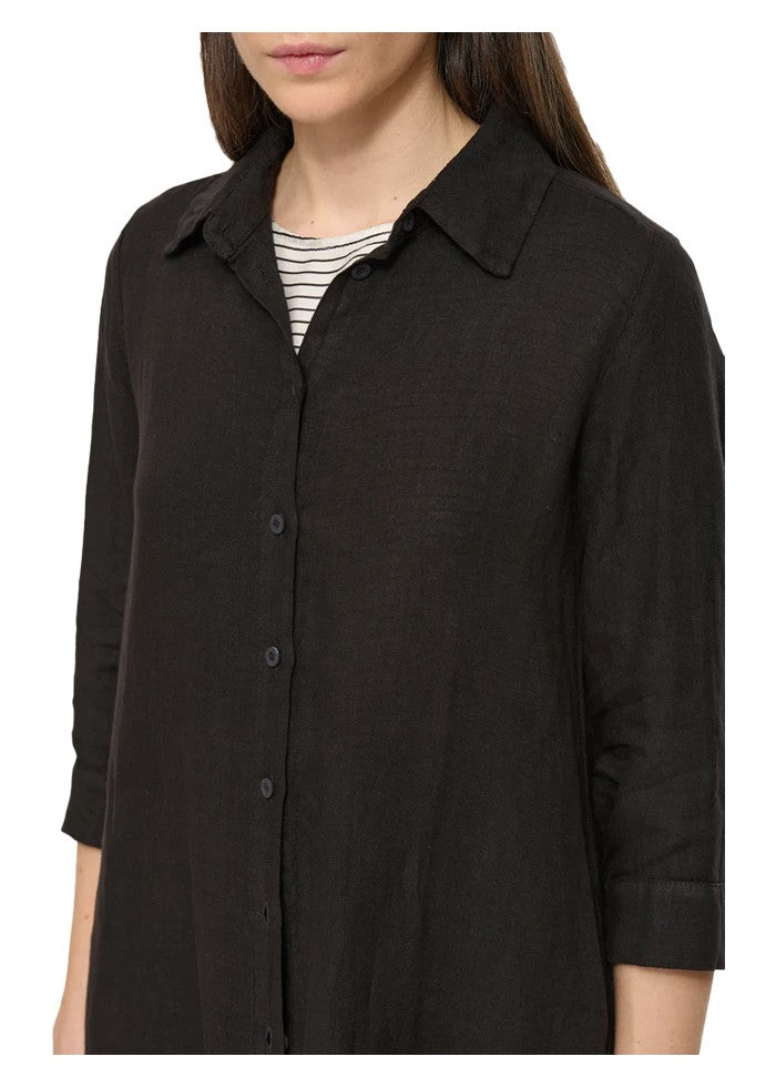 HUMILITY abito chemisier lino nero TALICIA- L  MADE IN ITALY