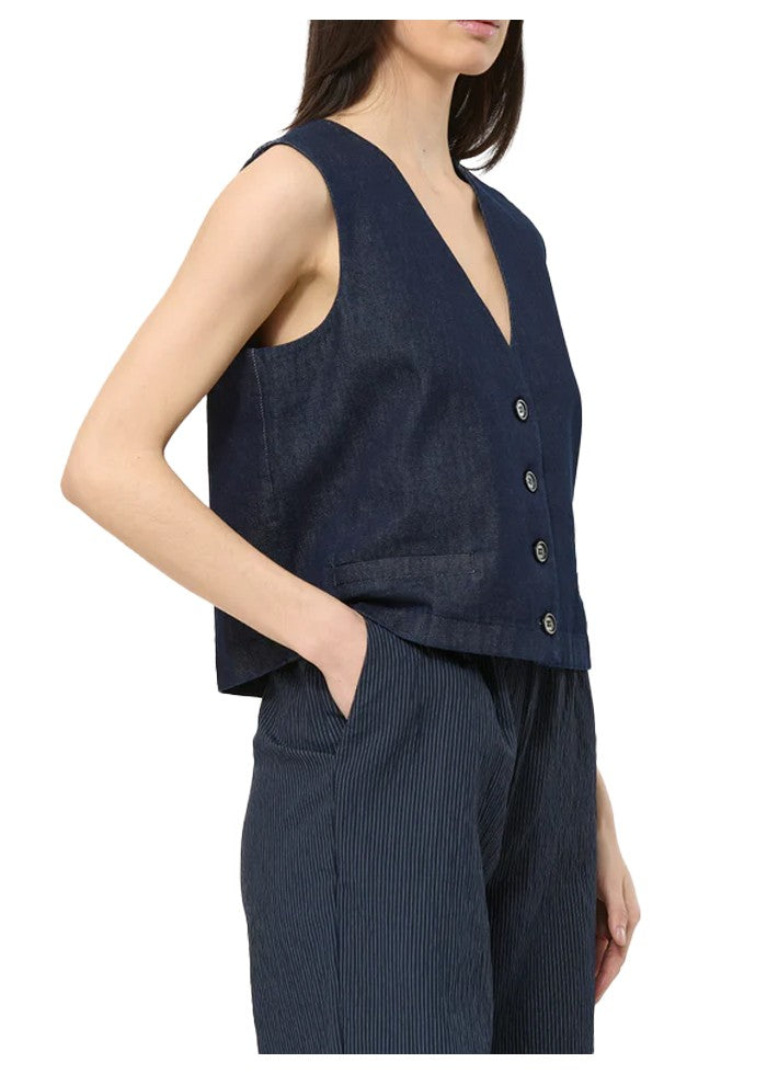 HUMILITY gilet donna jeans blu scuro BEJA -D 100% cotone