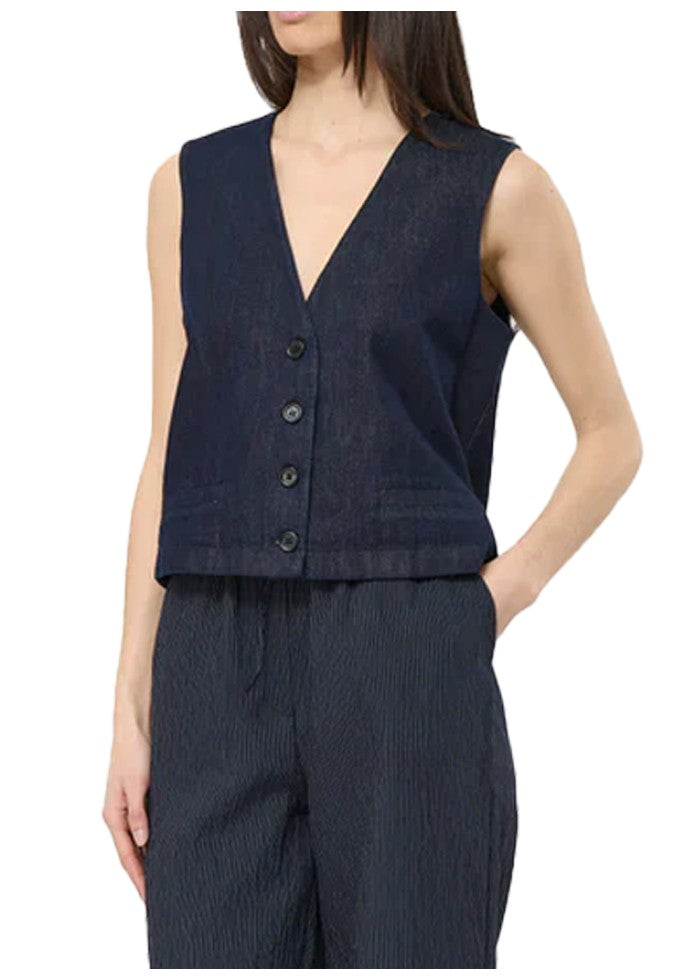 HUMILITY gilet donna jeans blu scuro BEJA -D 100% cotone